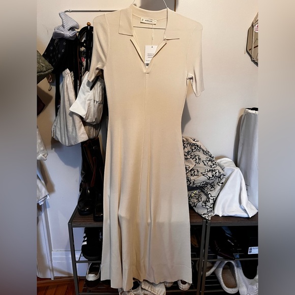 EVERLANE THE VISCOSE KNIT POLO MIDI DRESS Beige Sz S - Picture 5 of 7